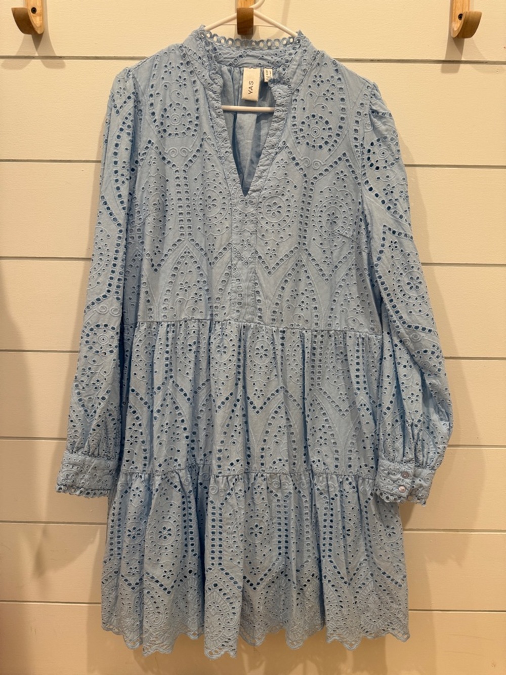 YAS Light Blue Broderie Anglaise Tiered Dress